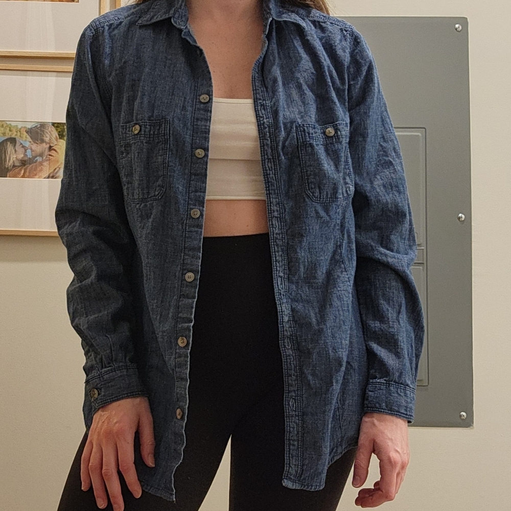 LOFT Indigo Denim Softened Button Up Shirt
